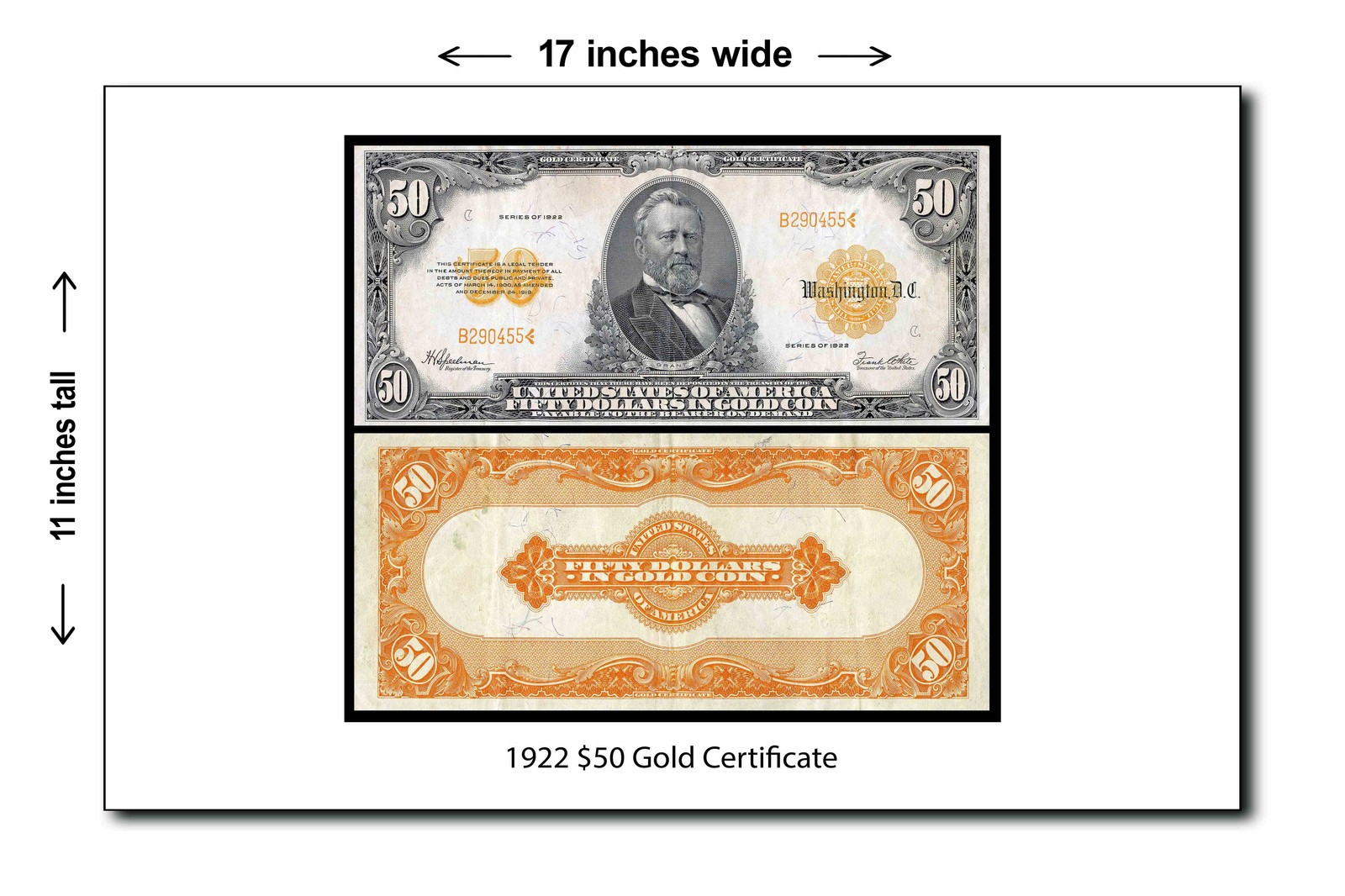 1922 $50 Gold Certificate - 11x17 Poster