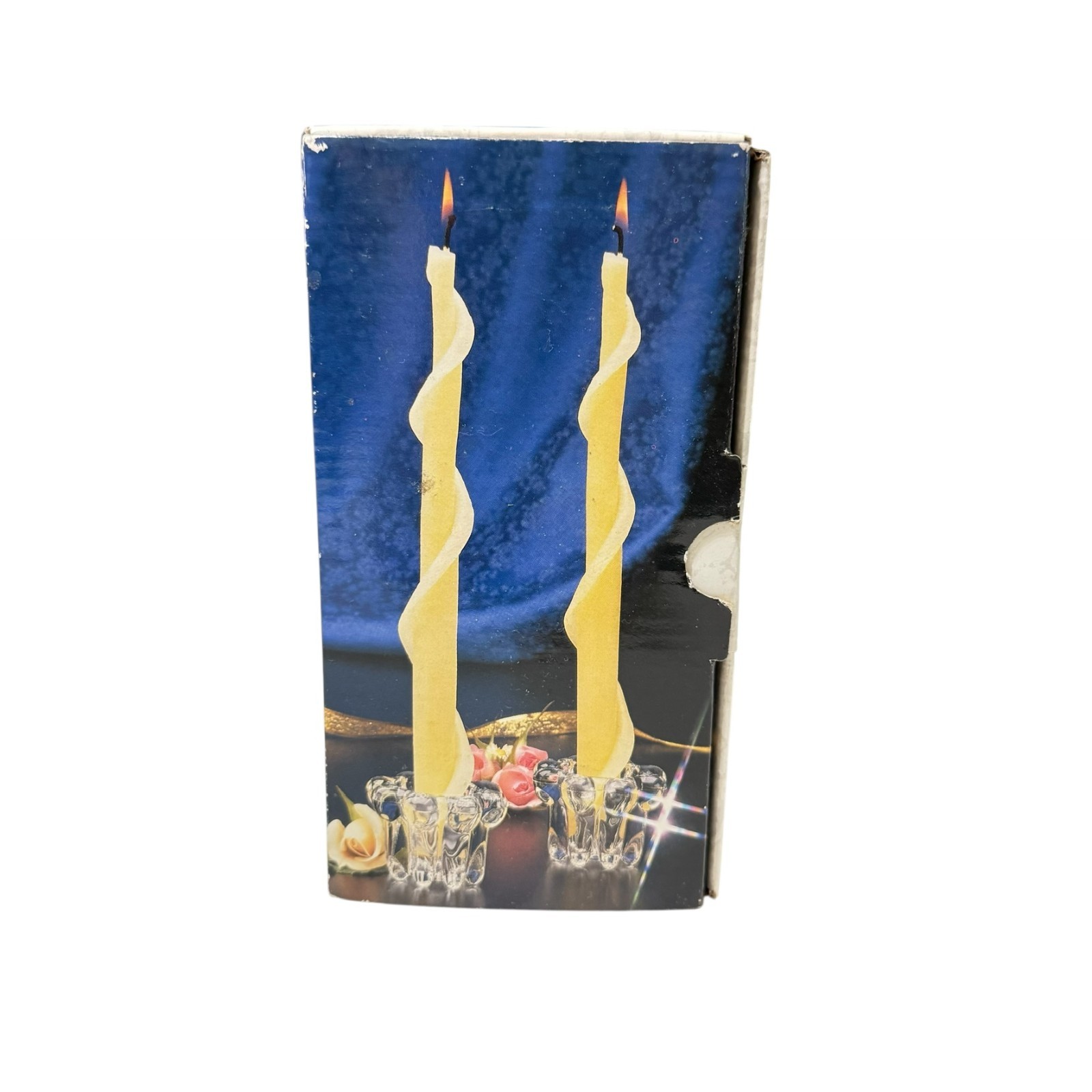 Set of 2 Crystal Candle Holders with Box Clear Indonesia Vintage