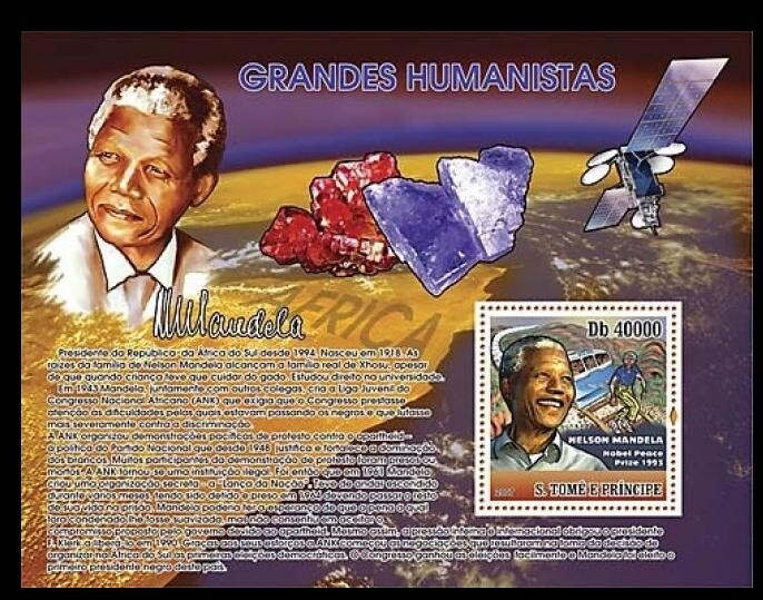 Sao Tome 2007 MNH SS, Nelson Mandela, Nobel Peace, Minerals  [B8]