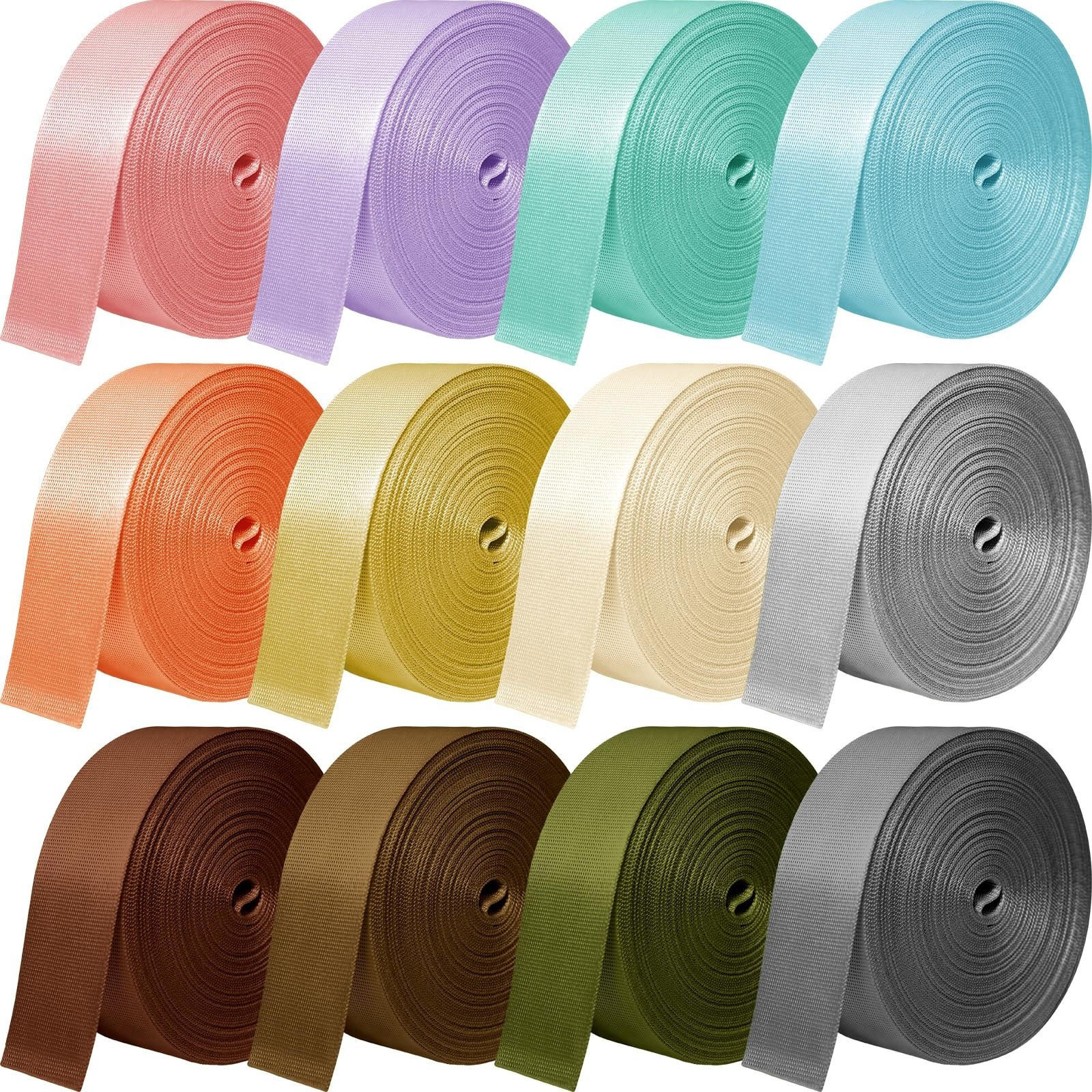 Nylon Webbing 1 Inch 1.5 Inch, 12 Rolls Webbing Strap for Bags, Pets, Climbin...