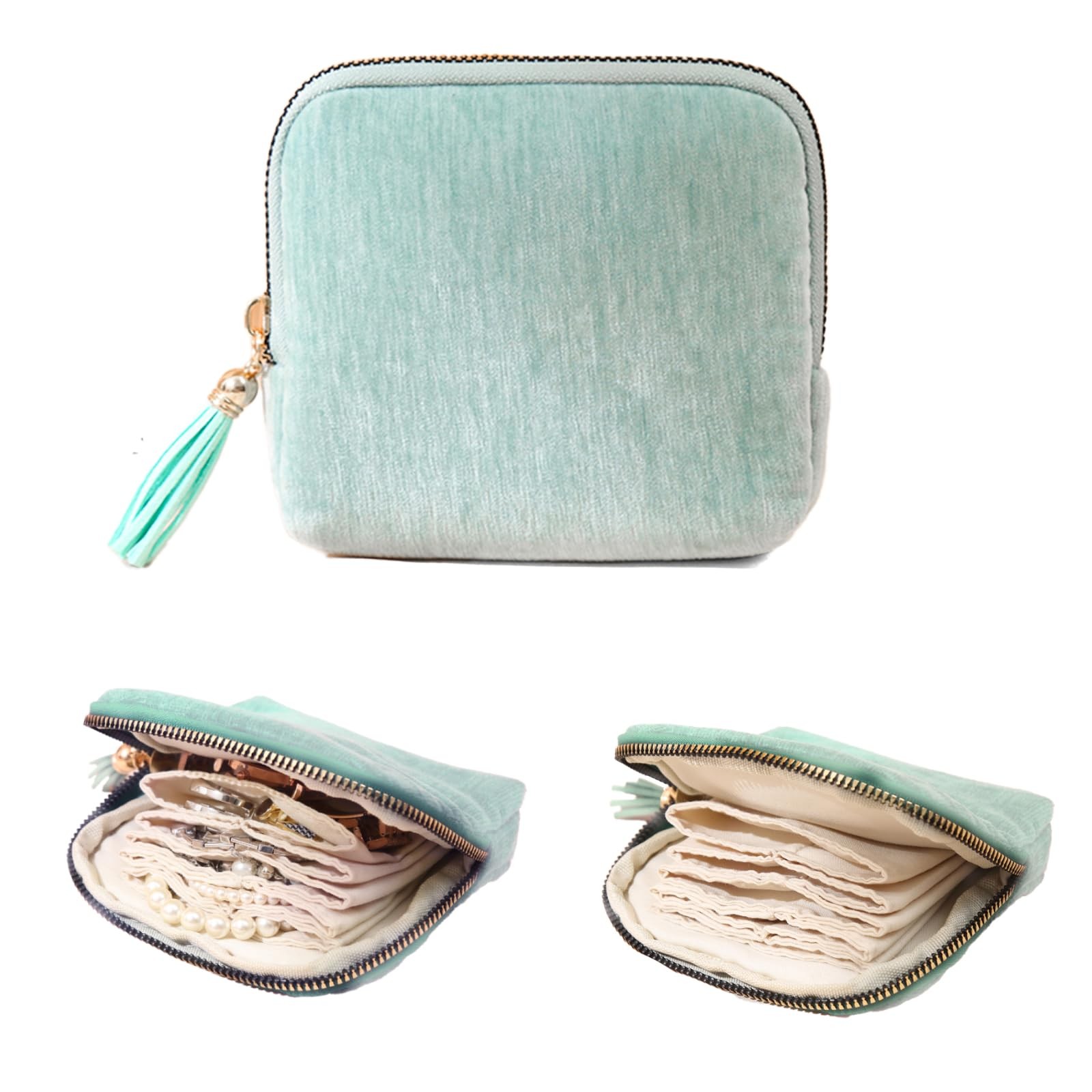 Small Jewelry Travel Case, Portable Travel Jewelry Organizer Soft Velvet Orga...