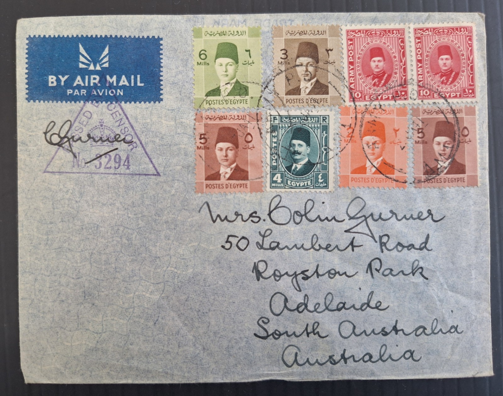 1941 Egypt Censor Cover ties 8 stamps Army PO A.M.1 cancel to Australia