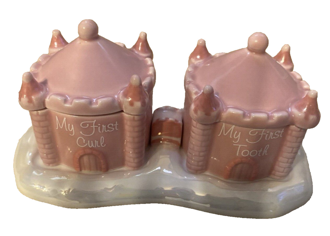 Russ Porcelain Babies First Tooth & Lock of Hair Keepsake Pink Castle Trinket