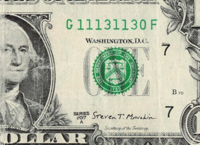 trinary angel 1s 3s 0s fancy serial number 2017A $1 1 dollar bill G11131130F dc