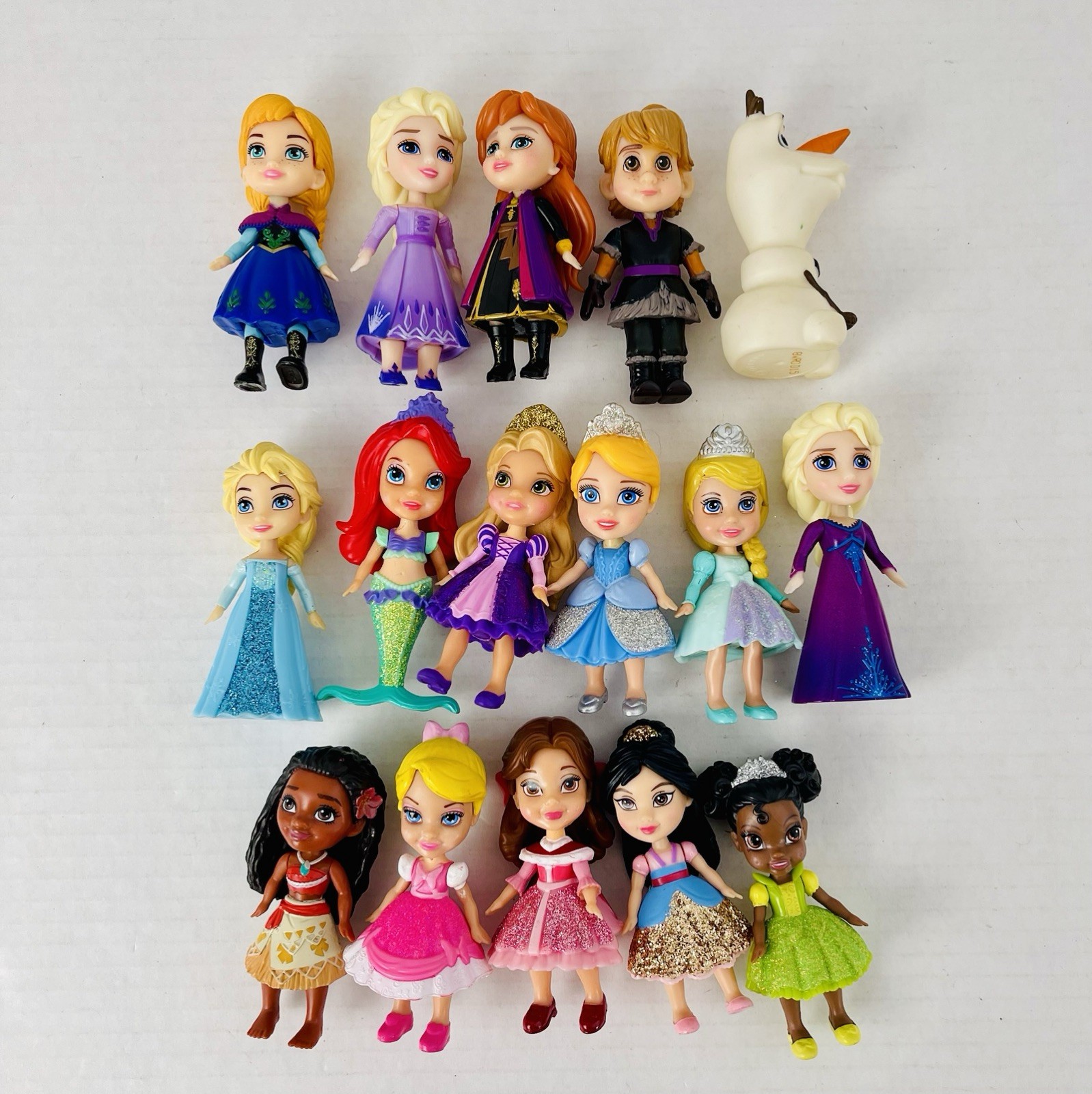 Disney Princess Mini Poseable Toddler 3.5 Inch Dolls - Lot of 16