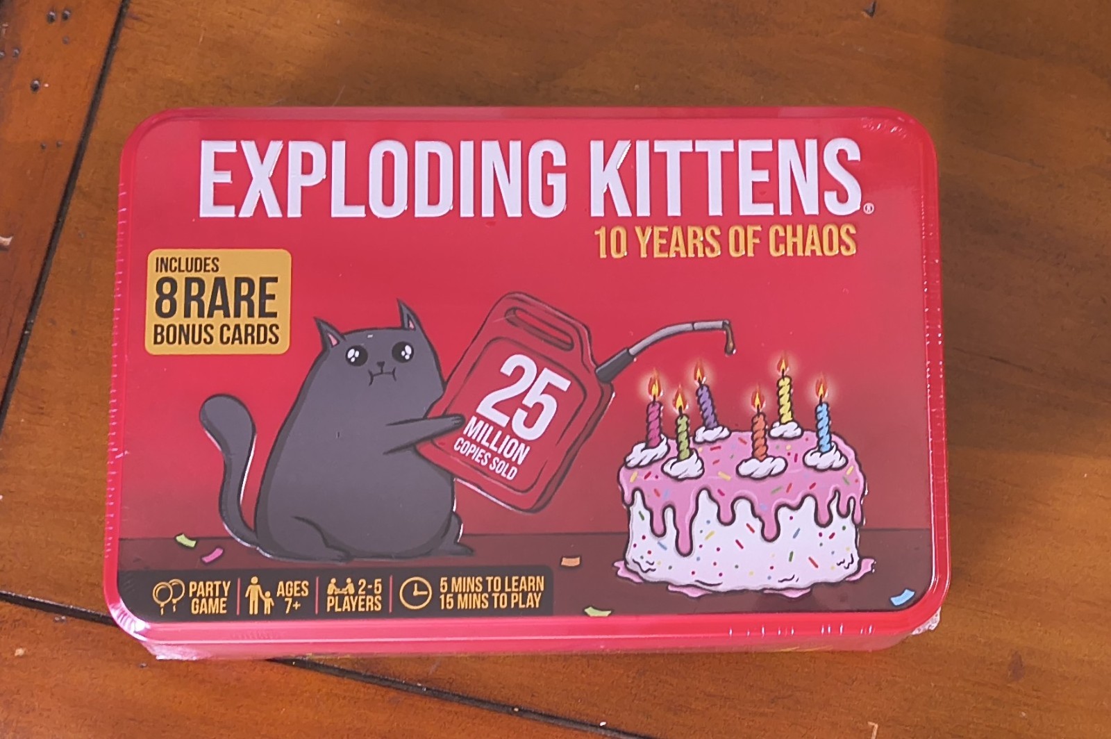 Exploding Kittens 10 Years Of Chaos Game (8 Rare Bonus Cards) Anniversary Tin