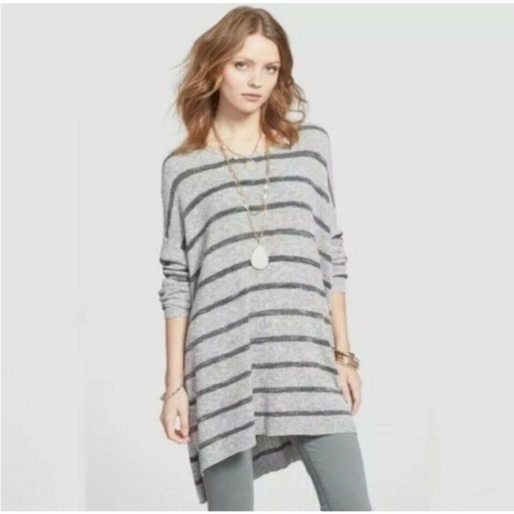 Free People Gray Striped Oversized Tunic Sweater Small EUC