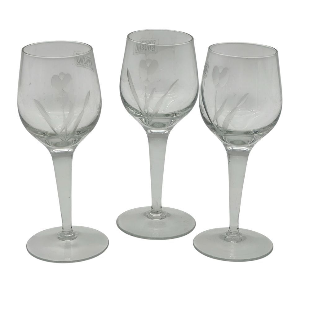 KROSNO Poland Crystal Stems Cordials Aperitif Glasses Etched Tulip Set of 3