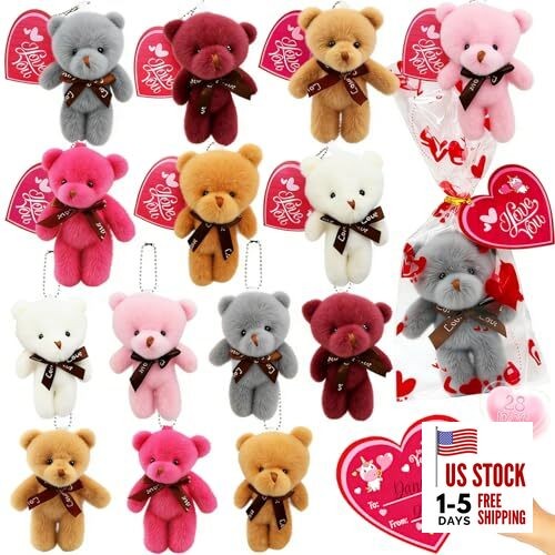 WODMAZ 28 Pack Valentines Day Gifts for Kids Classroom, Valentines Plush Bear 
