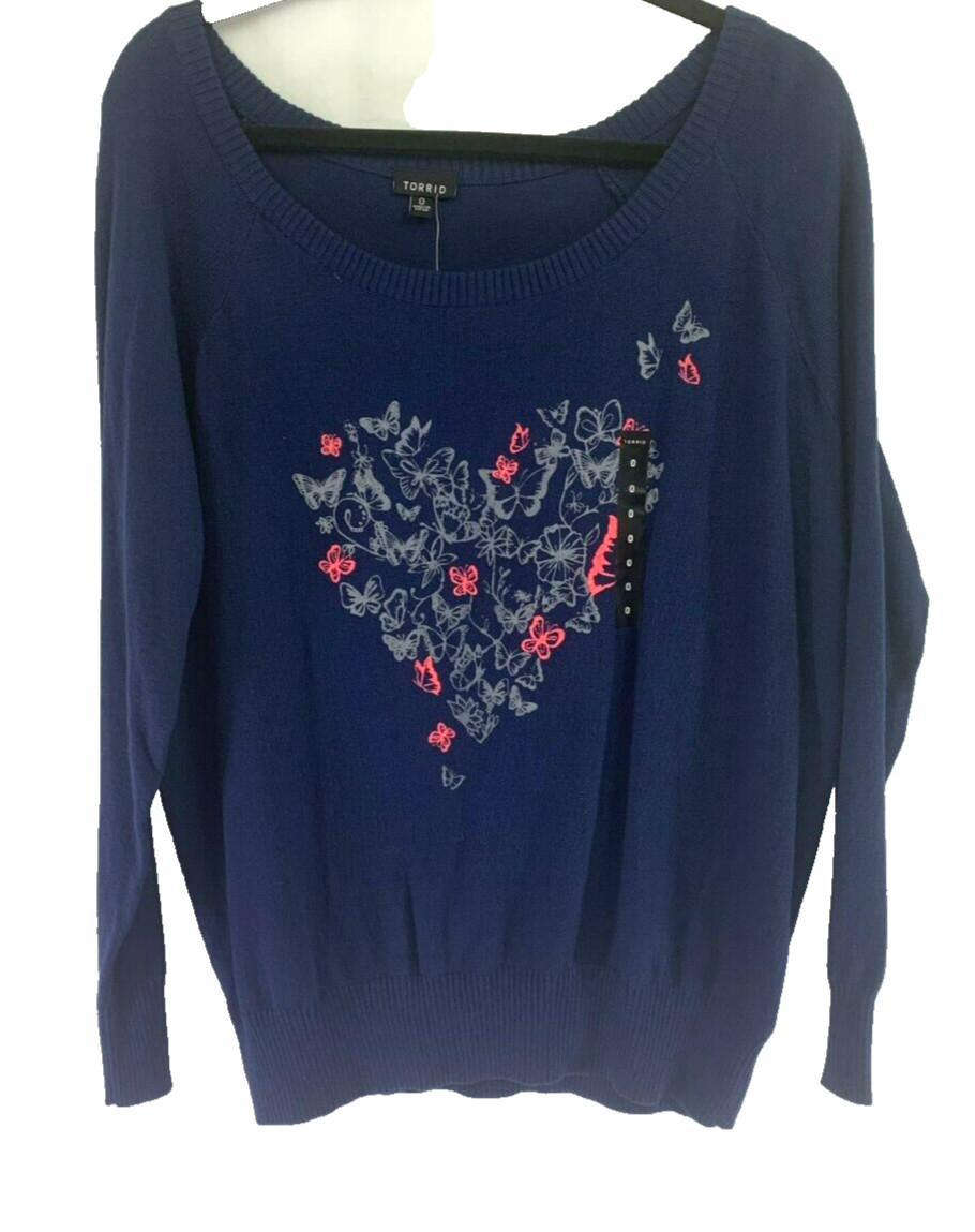 Torrid Sweater, Women's Size 0, Navy Blue, Embroidered Flowers NWT