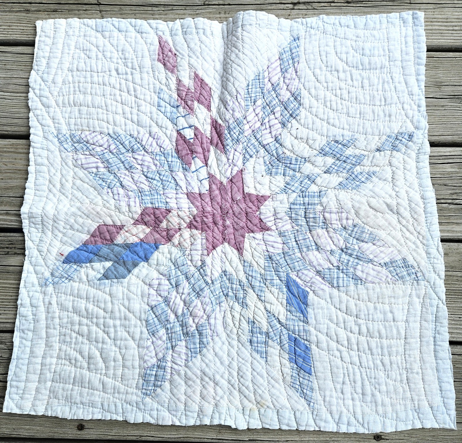 Antique Cotton Star Patchwork Quilt Piece 24 x 24 Blues