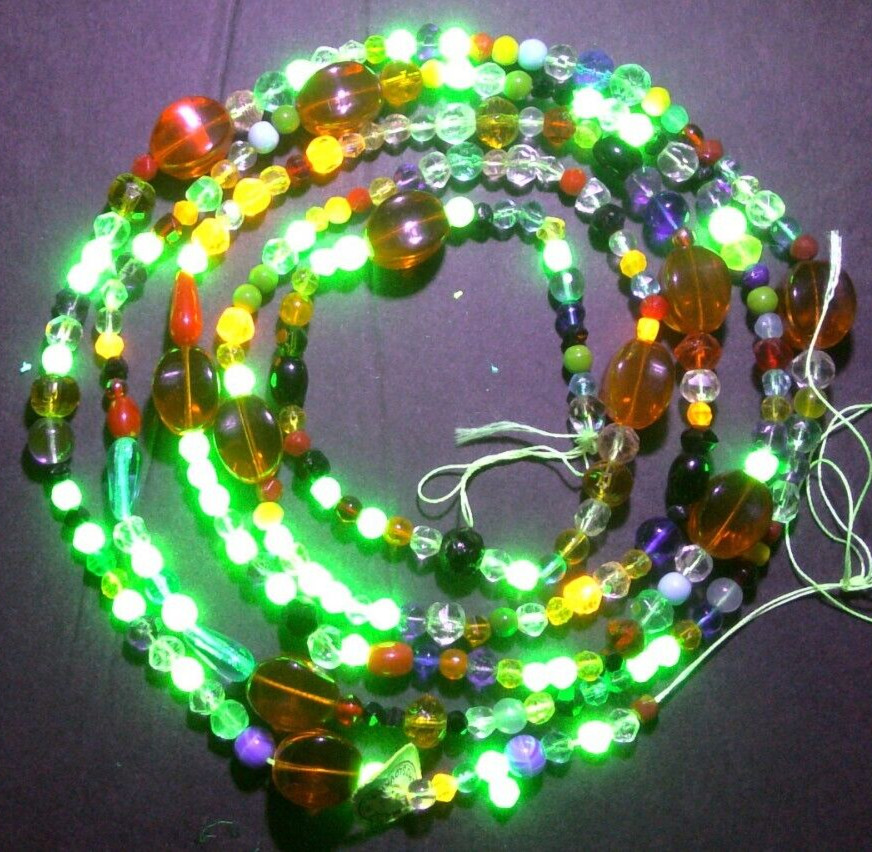 Antique Uranium Glass Czech African Trade Beads w/ Paper Label Long 58" Strand