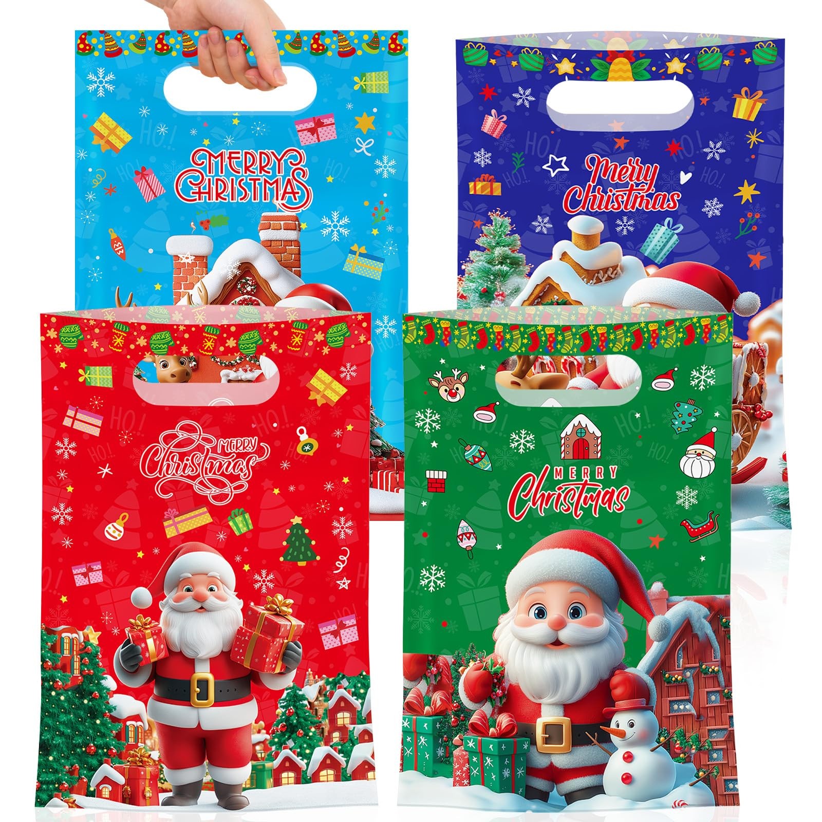 50 Pcs Merry Christmas Gift Bags with 1 Count (Pack of 50), Red, Green 