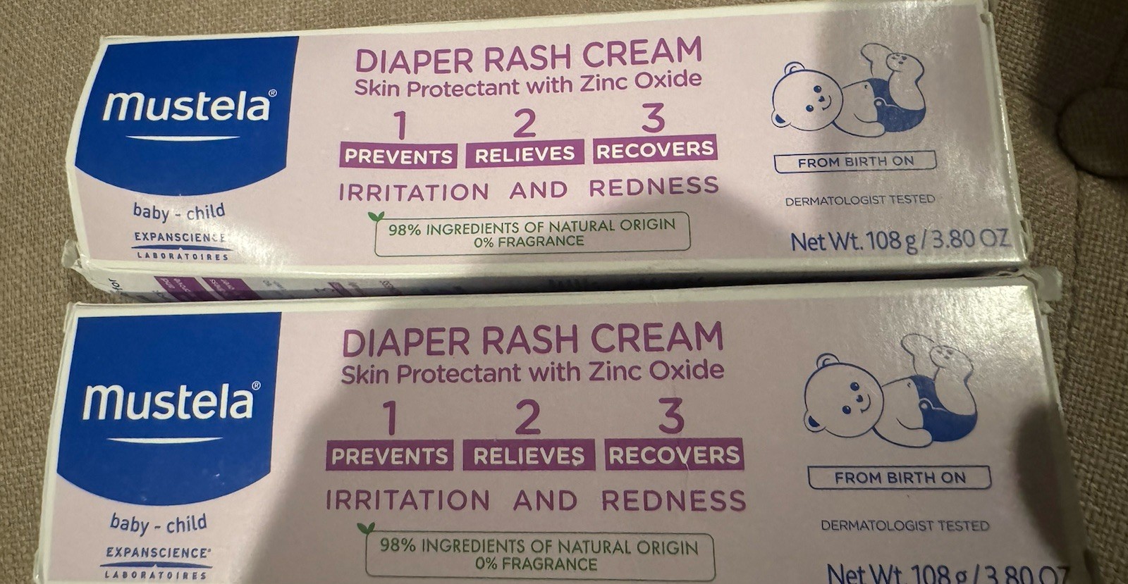 Mustela Baby Diaper Rash Cream 123, Zinc Oxide, Fragrance-Free, Pack of 2