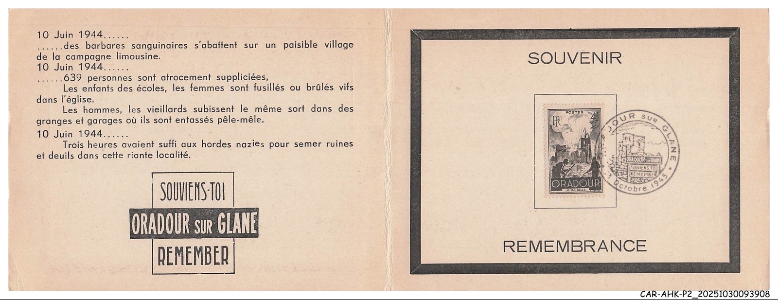 CAR-AHKP2-0128-MAXIMUM - Souvenir - Remembrance - Oradour-Sur-Glane - B