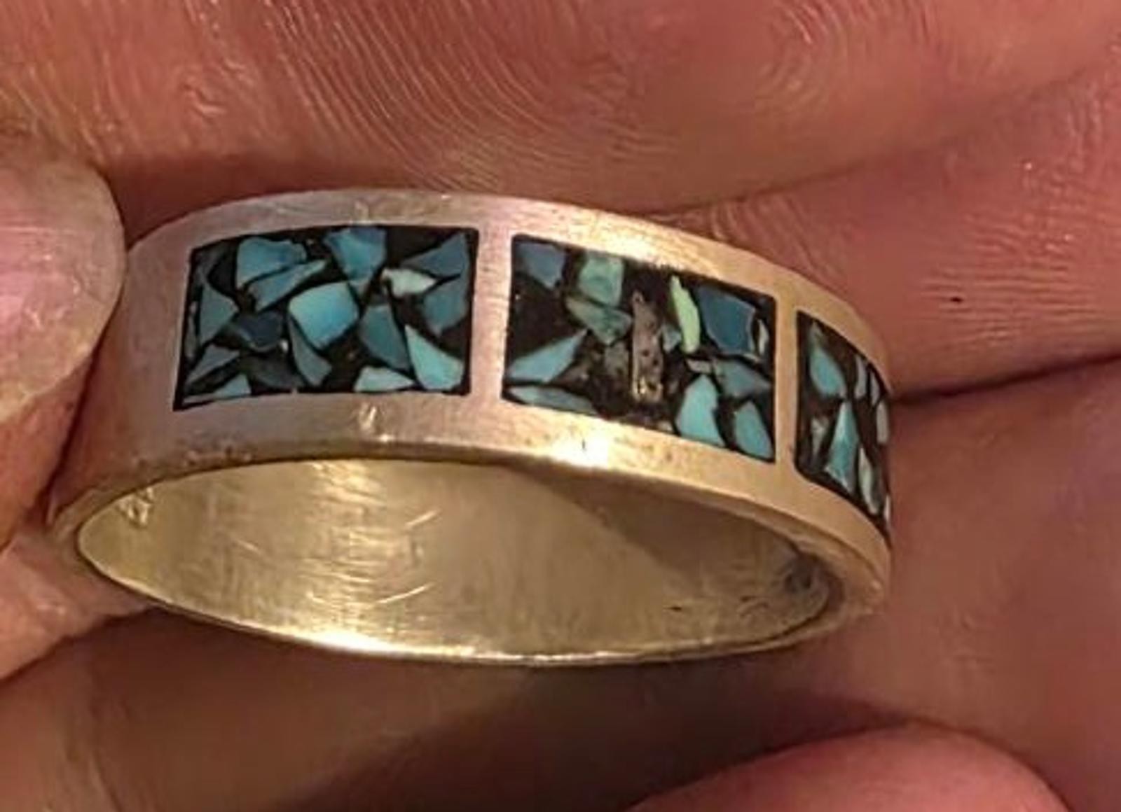 Vtg Sterling Silver Turquoise Inlay Ring Mens Size 11