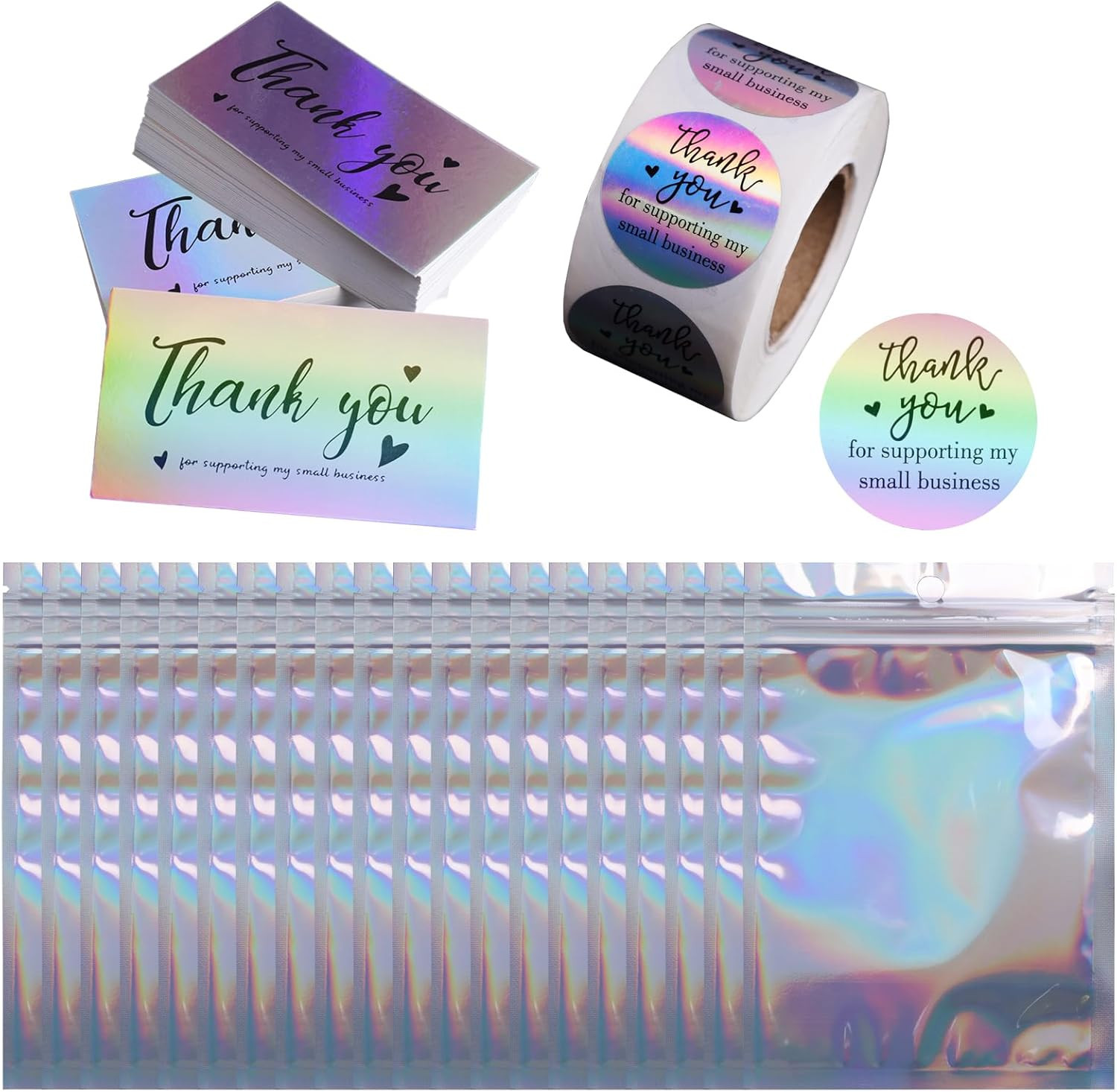 620Pcs Thank You Business Cards & Stickers Set - Gold Foil, 100 Cards, 500 Stick