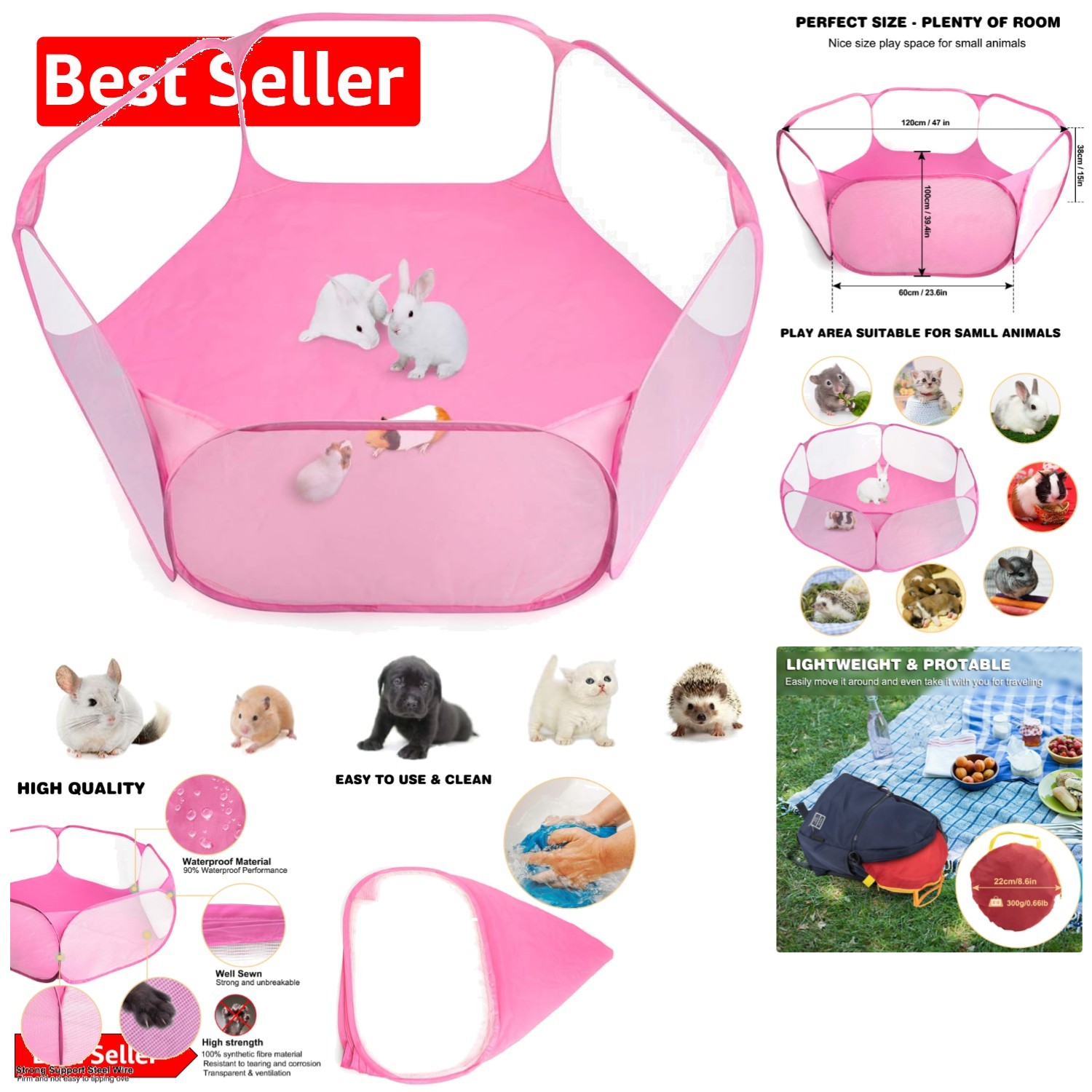 Spacious Automatic Opening Playpen for Small Pets - Portable Indoor/Outdoor