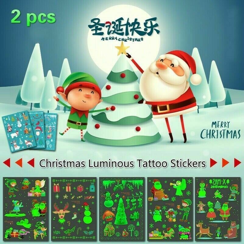 2x Luminous Christmas Temporary Tattoo Stickers Child Body Art Tatoo Decor Craft