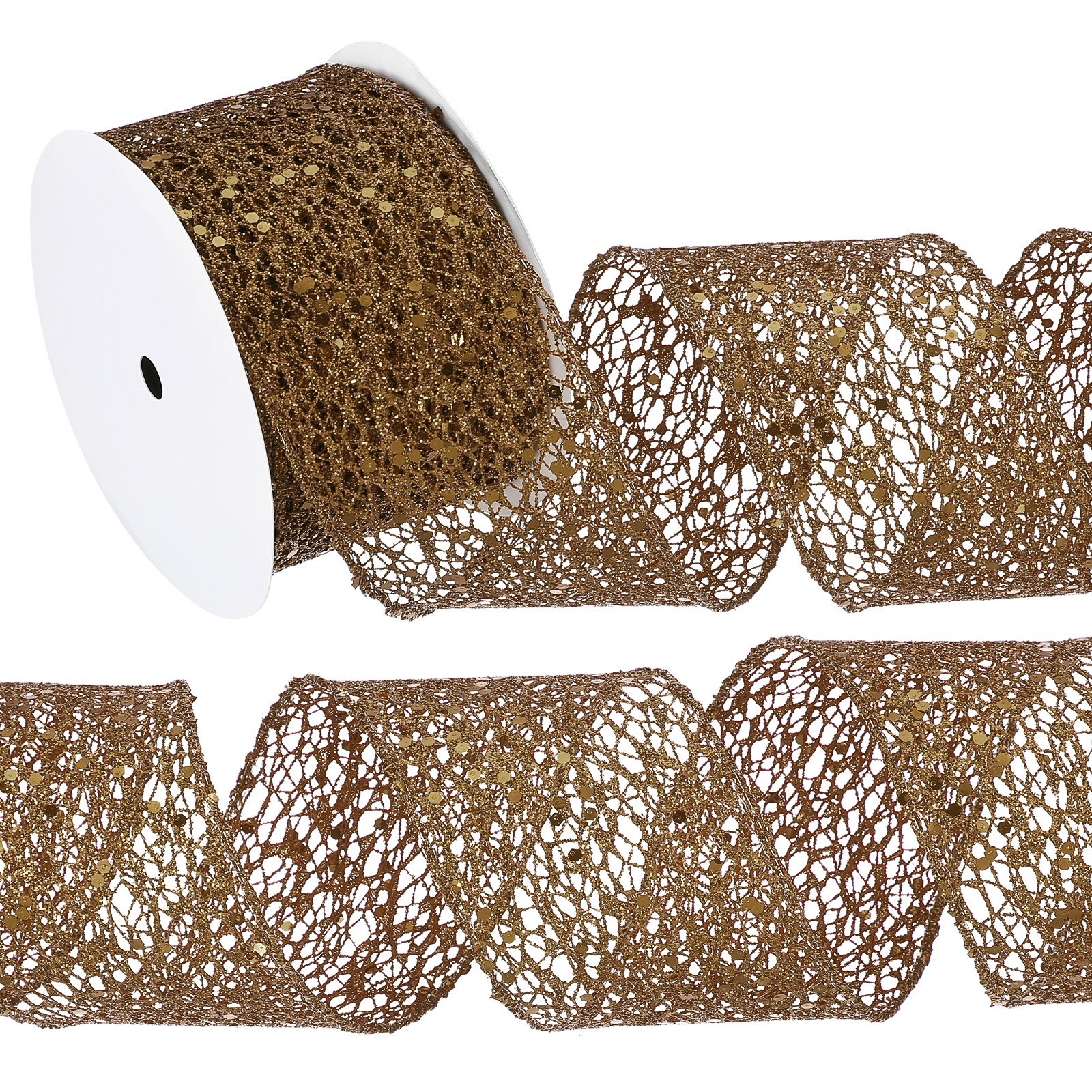 2.5"x 10Yards Sparkling Glitters Yarn Ribbon Polyester Mesh Ribbon Rolls(Coffee)