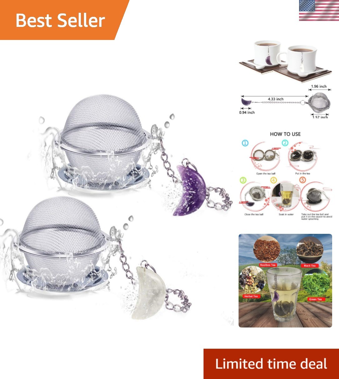 2pcs Tea Strainers, Stainless Steel Ball Mesh Tea Infusers, Amethyst & White ...