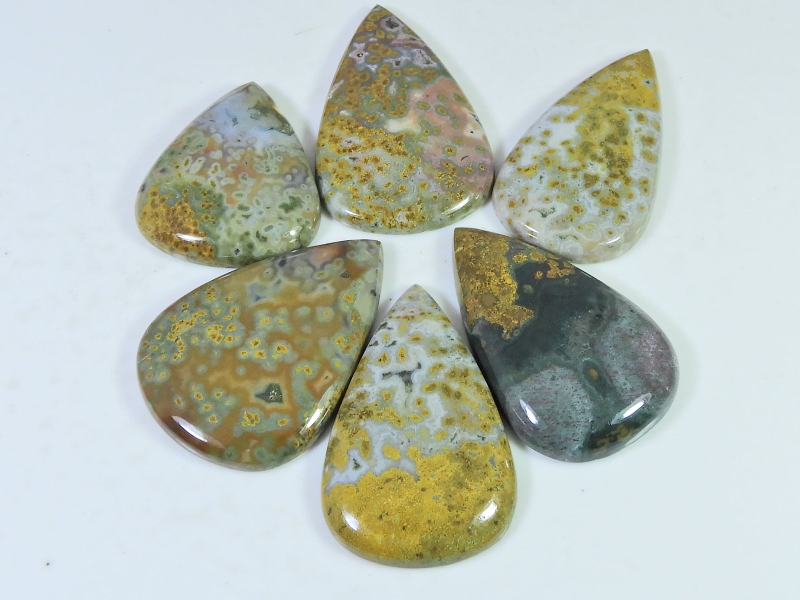 200Cts. Natural Ocean Jasper Pear Cabochon Loose Gemstone 6Pcs Lot 29-36 MM
