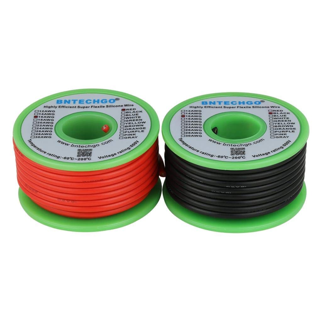 BNTECHGO 16 AWG Silicone Wire Spool Red 25ft Black 25ft Flexible Stranded