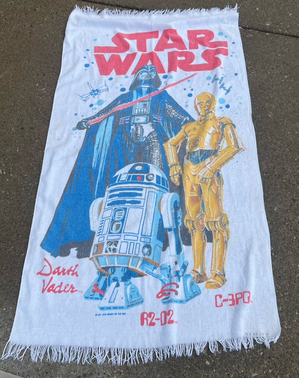 VERY RARE Vintage 70s STAR WARS Beach Towel (Darth Vader, R2D2, C3PO) USA
