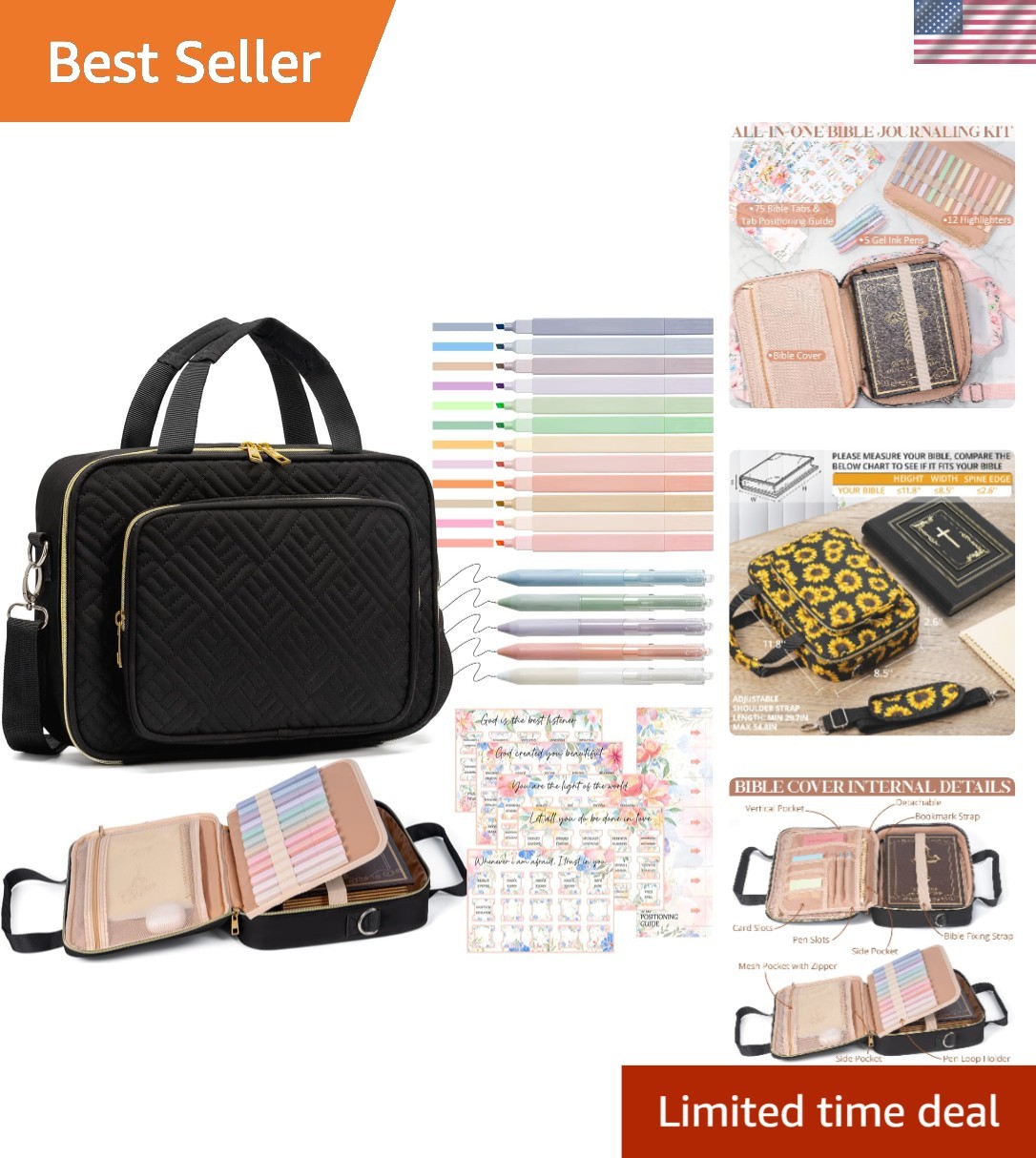 Elegant Large Bible Cover Case for Women with Shoulder Strap & Journaling Kit