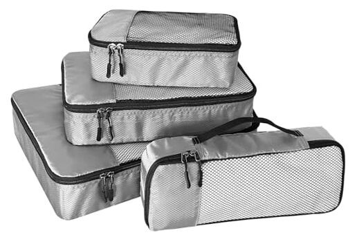 4-Piece Packing Cubes Travel Accessories Set Slim, Small, Medium, Large Grey