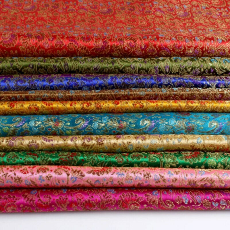 Flowers Satin Faux Silk Fabric Chinese Damask Brocade Clothes Craft DIY Vintage