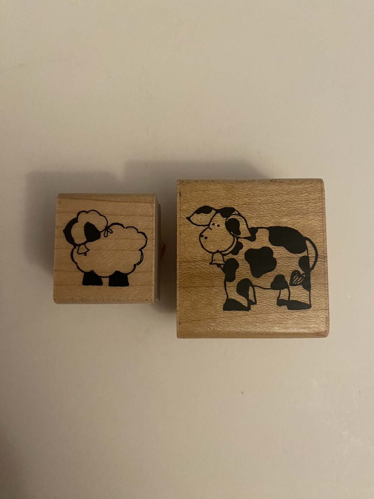 JRL Design Sheep Cow Barnyard Animals Wood Mounted Rubber Stamps RS9