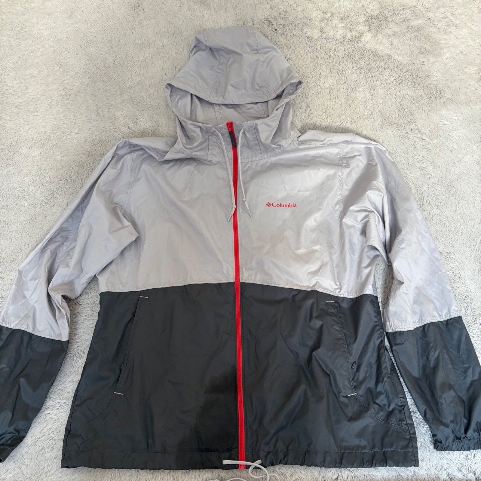 Columbia Men Roan Mountain Jacket Waterproof Hooded Grey Lightweight Packable XL