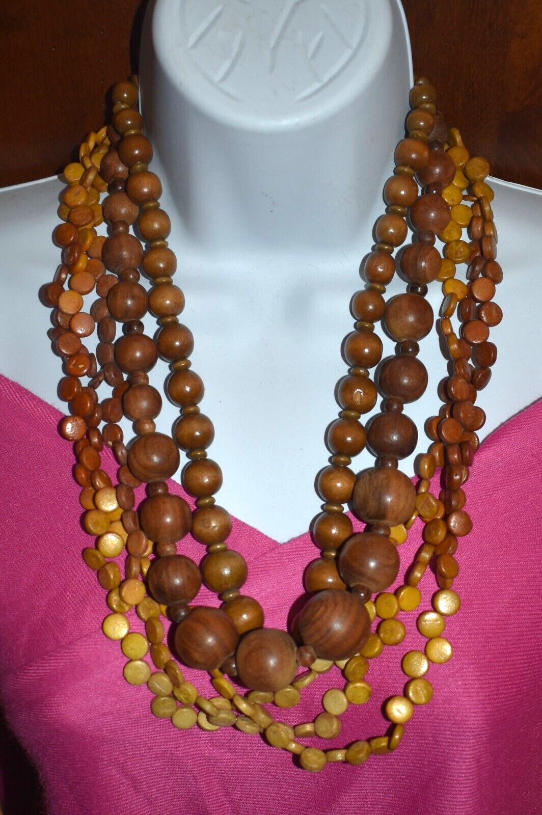 Natural Wood Necklaces Fashion Jewelry Lot of 3