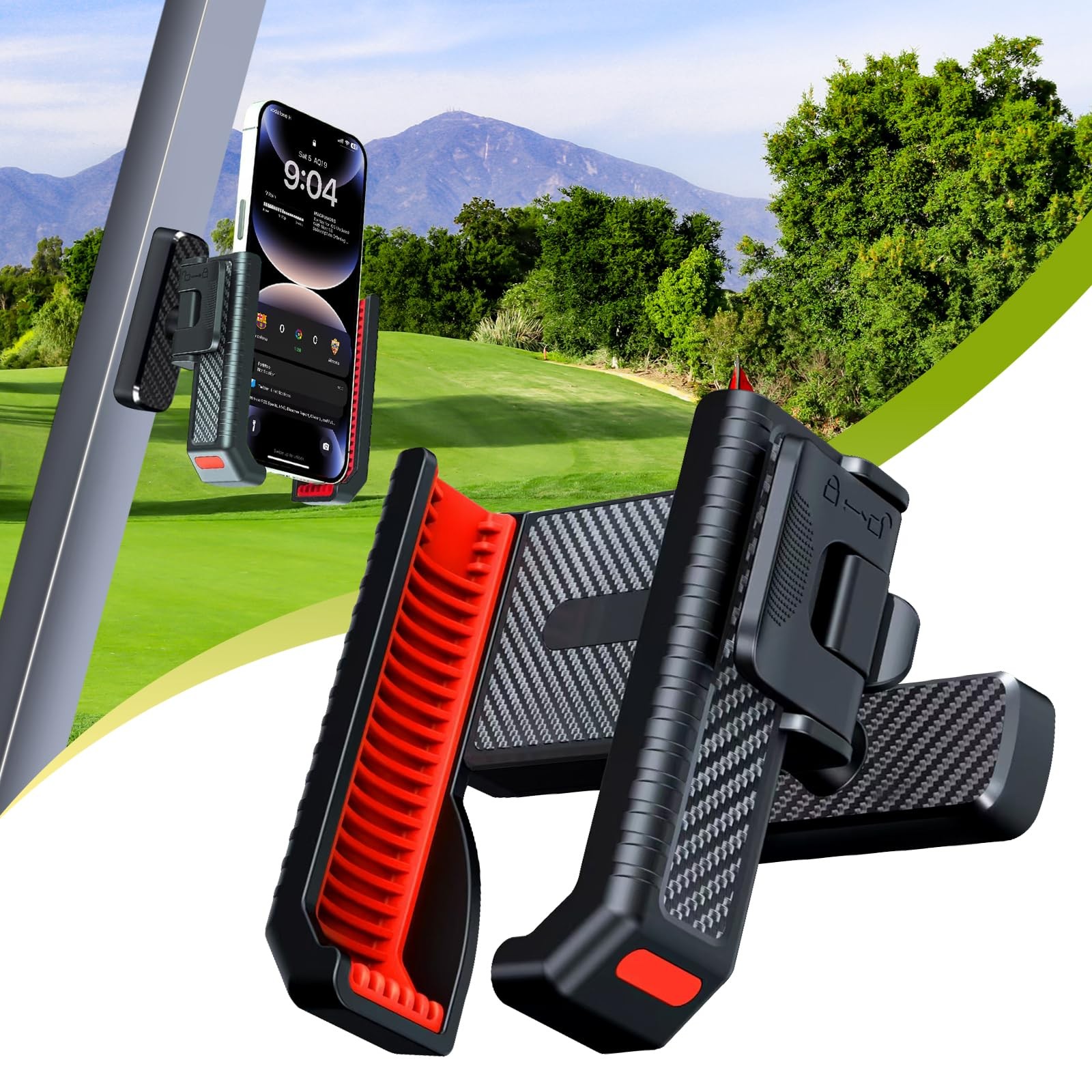 linwetra Magnetic Golf Cart Phone Holder- Powerful Magnet 360° black+red 