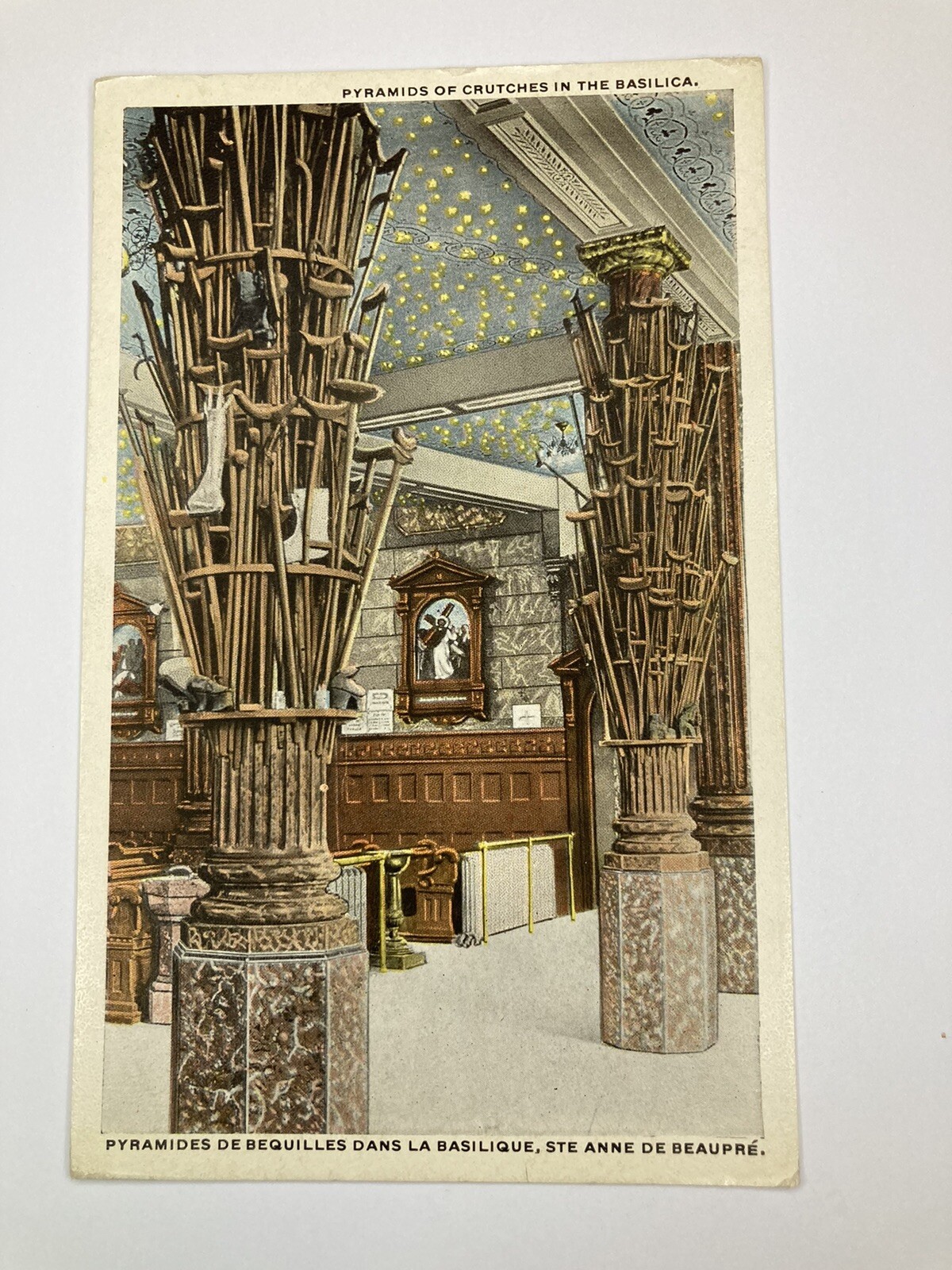 Pyramids Of Crutches In The Basilica VINTAGE Postcard