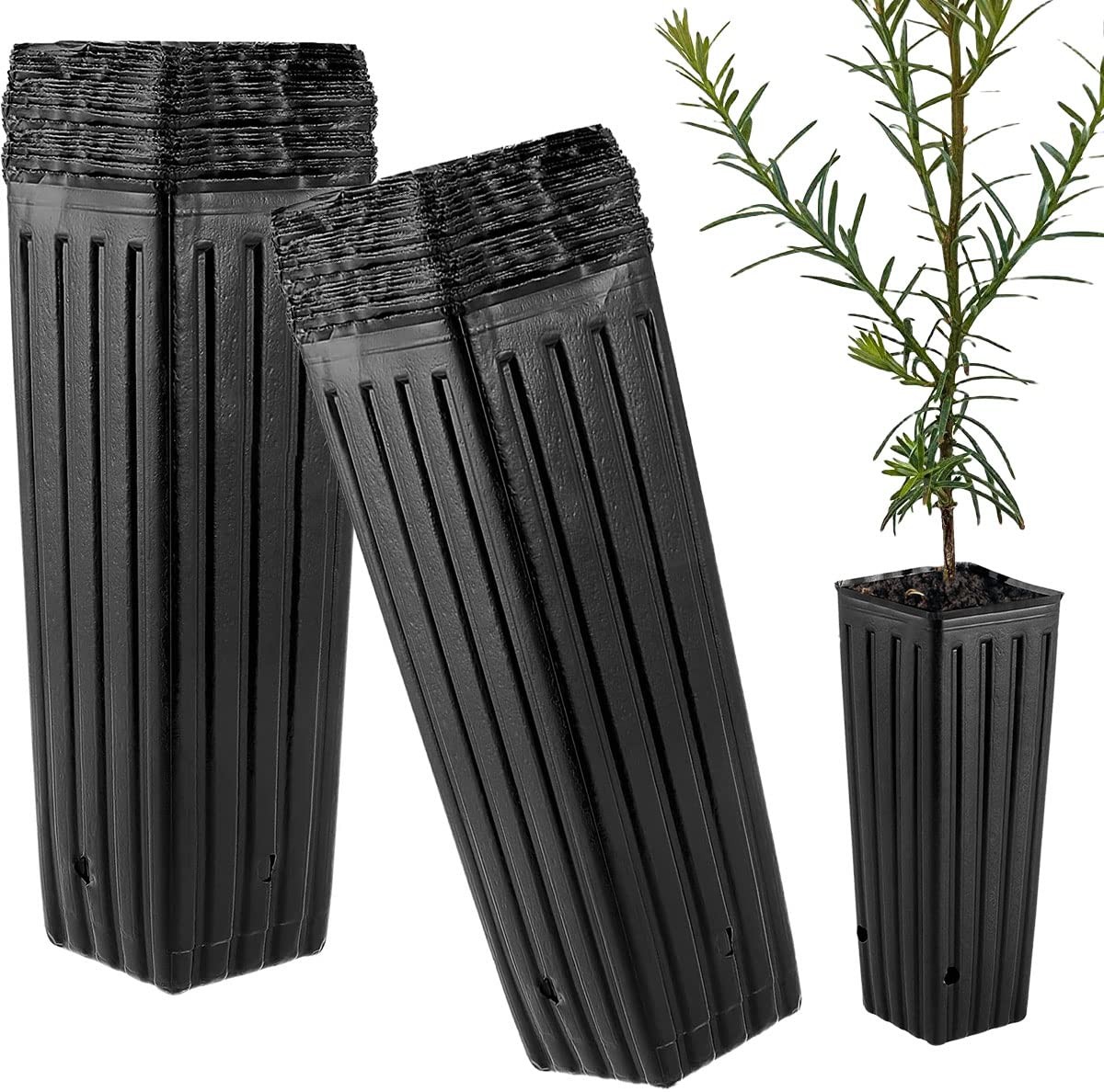 Tall Deep Tree Pot, 50Pcs Plastic Plant Seedling Treepots Flower Black
