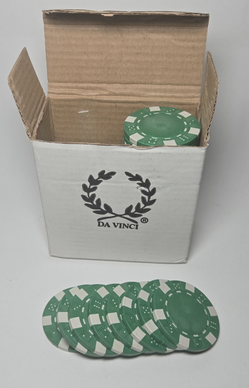 Da Vinci Green Clay Composite Poker Chips Dice Design 50 Count Set