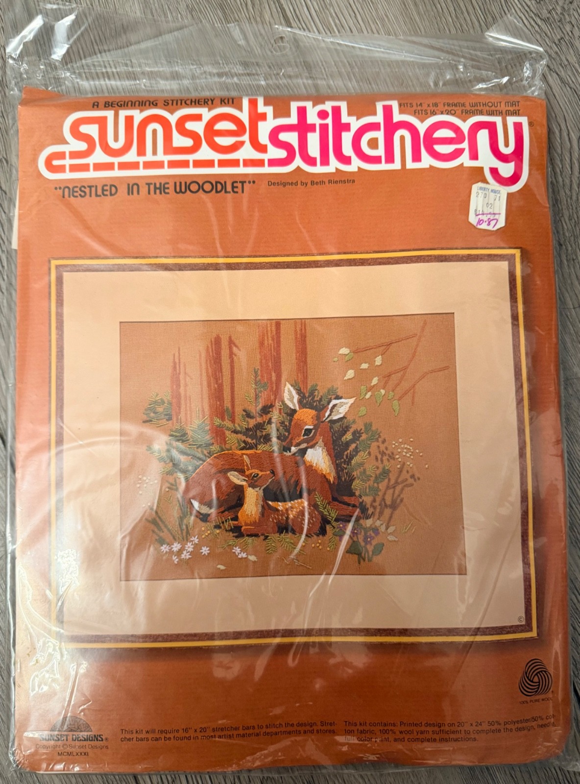 Vintage Sunset Stitchery Crewel Kit "Nestled in the Woodlet" Deer Fawn 1981 NEW