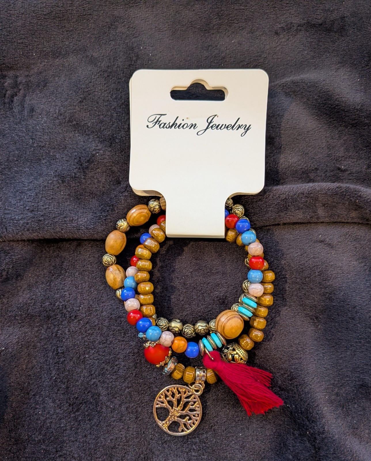 TREE OF LIFE ~ SET OF 3 ELASTIC  BRACELETS ~ BRIGHT COLORS  ~  HANDMADE