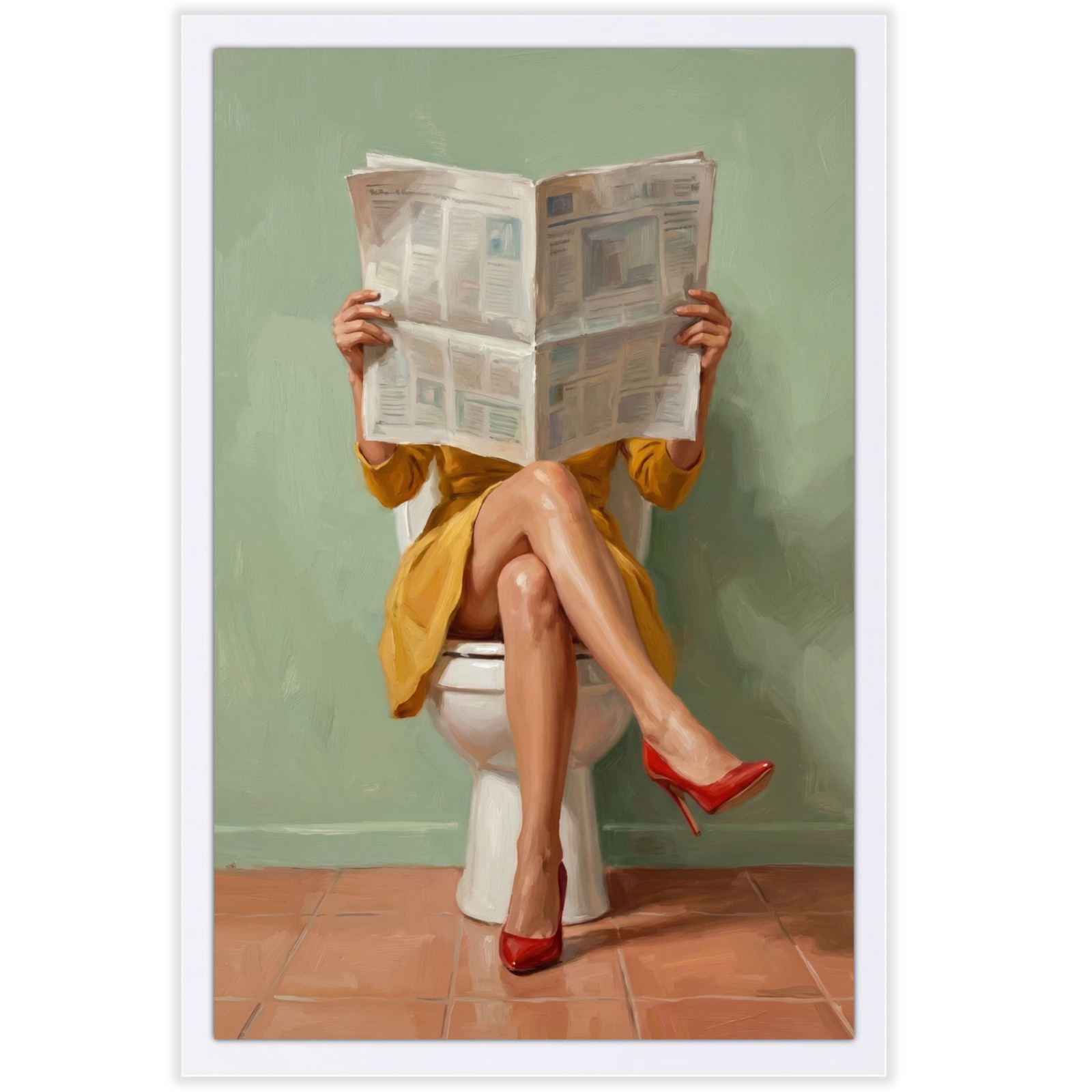 Bathroom Spa Decor Framed Poster 11x17 Vintage Woman Reading Wall Art Gift