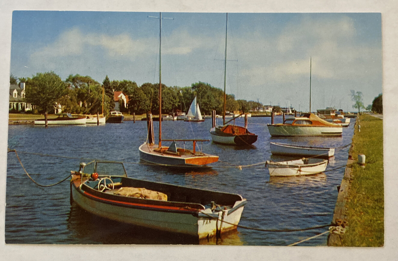 Vintage Postcard, Boats, Picturesque Canal, Brightwaters Long Island, Unposted