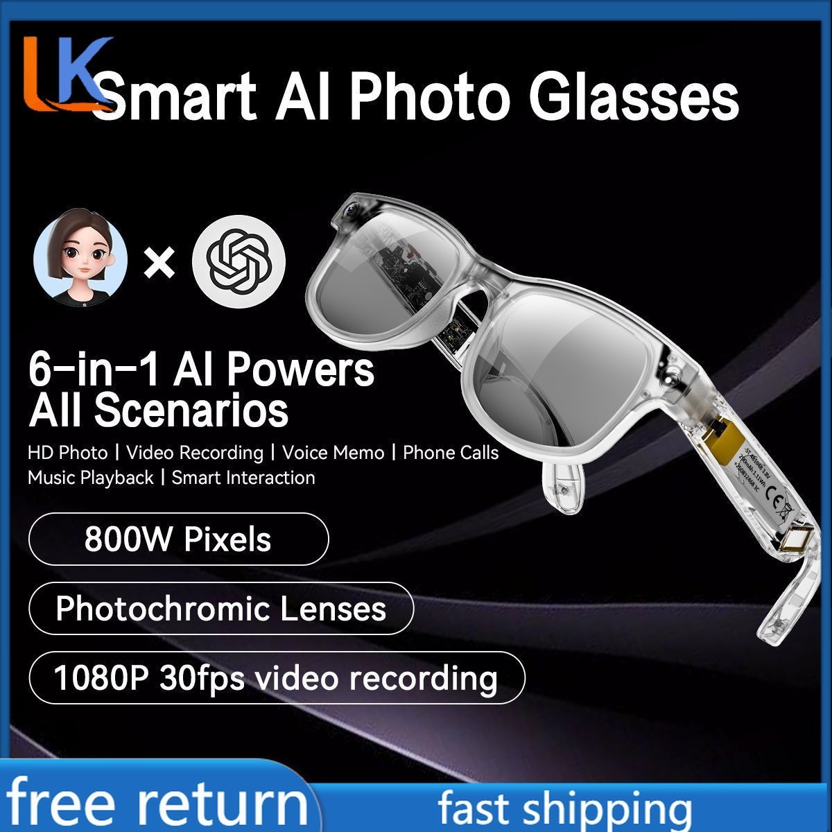 6 IN 1 Smart AI Glasses/Photography/Video Recording /AI Glasses/Translation 666