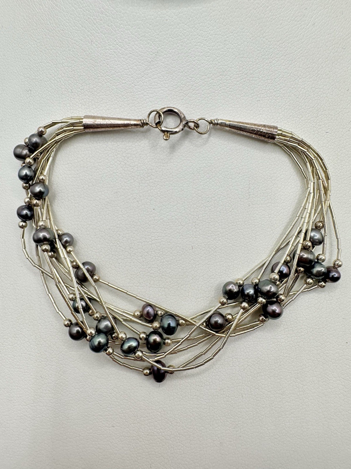 VTG Rising Sun Navajo Sterling Silver Bracelet Signed Natural Bead 7.25in Read