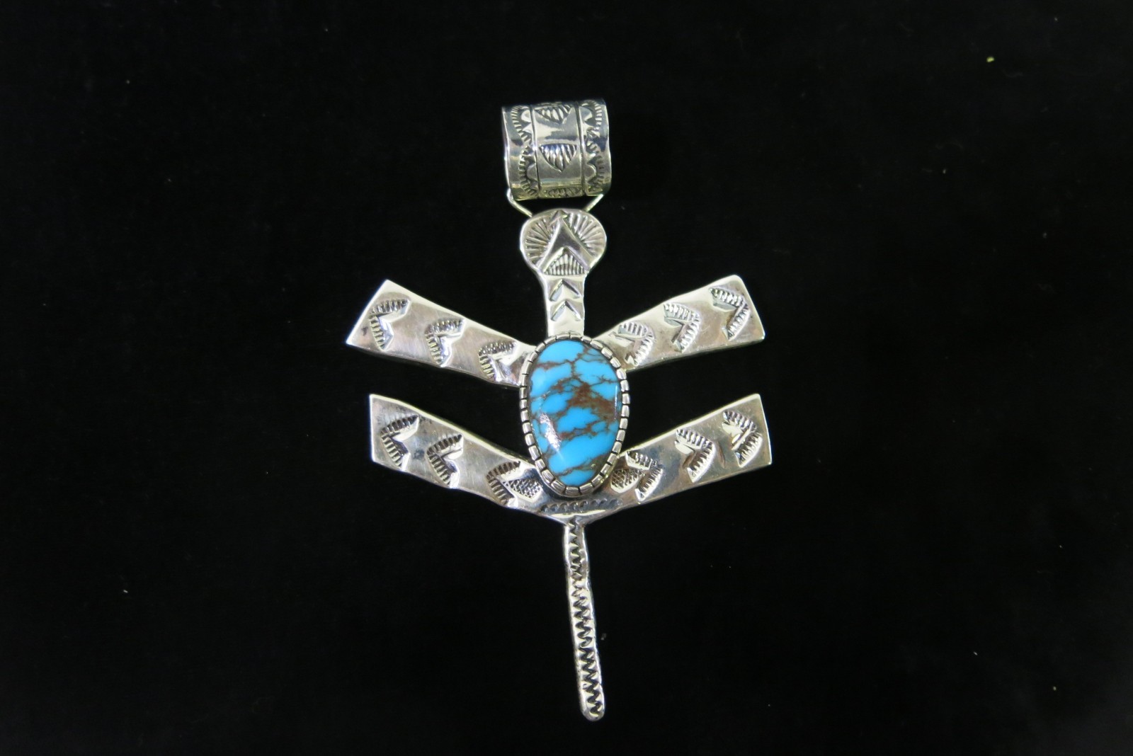 Billy Jaramillo Sterling Silver and Turquoise Cabochon Dragonfly Pendant