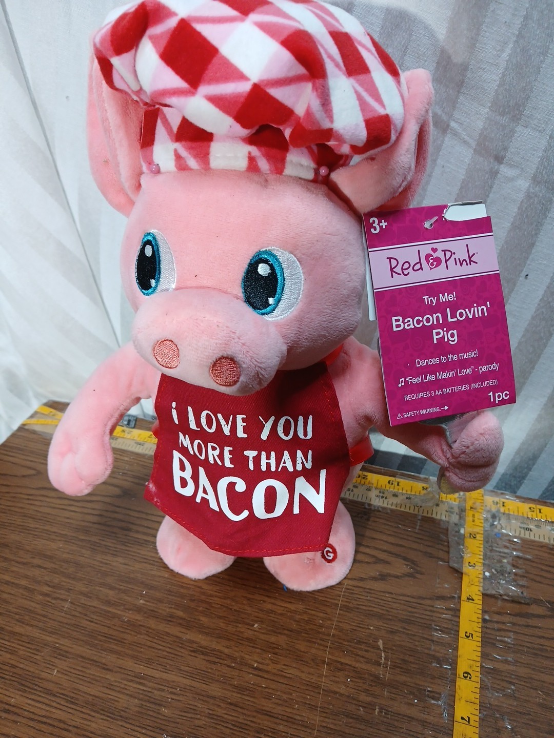 Gemmy I Love You More Than Bacon BBQ Pig Chef Plush Animated Singing No Dance