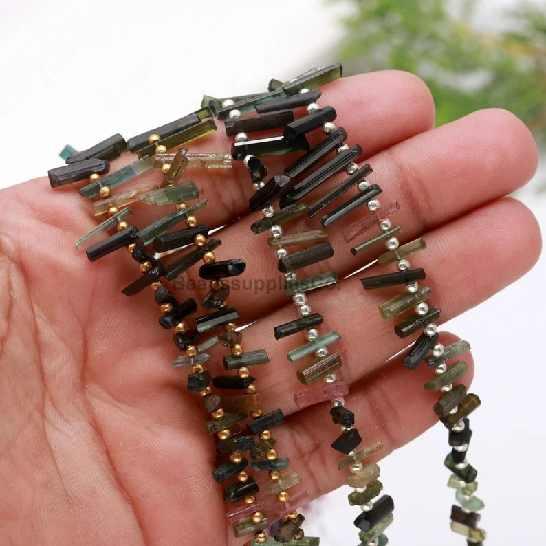 Multi Tourmaline Stick Beads | AAA Crystal Gemstone, 5-9mm