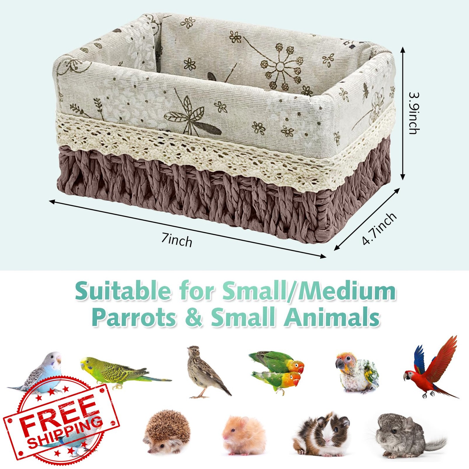 kathson Bird Nest Parrot House Grey Straw Weave Hammock