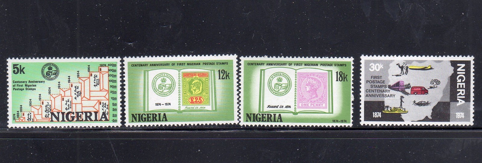 NIGERIA #317-320 1974 CENTURY OF POSTAGE STAMPS MINT VF NH O.G 