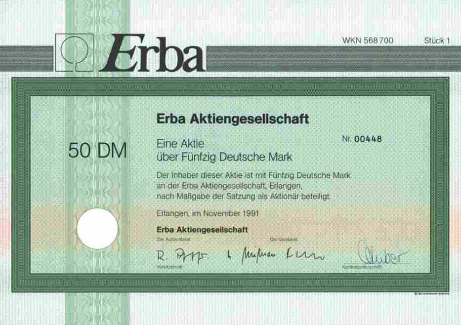 Erba AG 1991 Erlangen Glauchau Plauen Augsburg Kelheim 50 DM coupon sheet complete